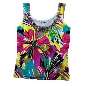 Women’s Cache Bright Floral Sleeveless Tank – Beaded Neckline - Size M